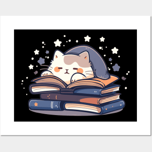 Kawaii Anime Cottagecore Pajama Cat Men Kids Women Bookish Posters and Art